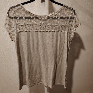 LC Lauren Conrad Top Size Medium Lace Crochet Cotton Short Sleeve